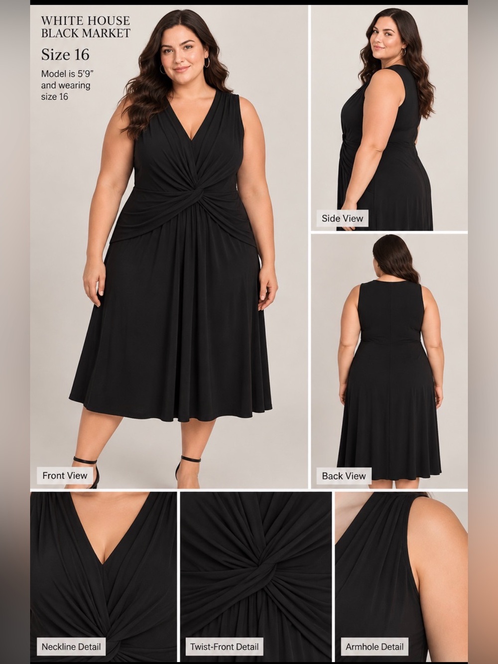 White House Black Market Black Twist-Front Midi Dress